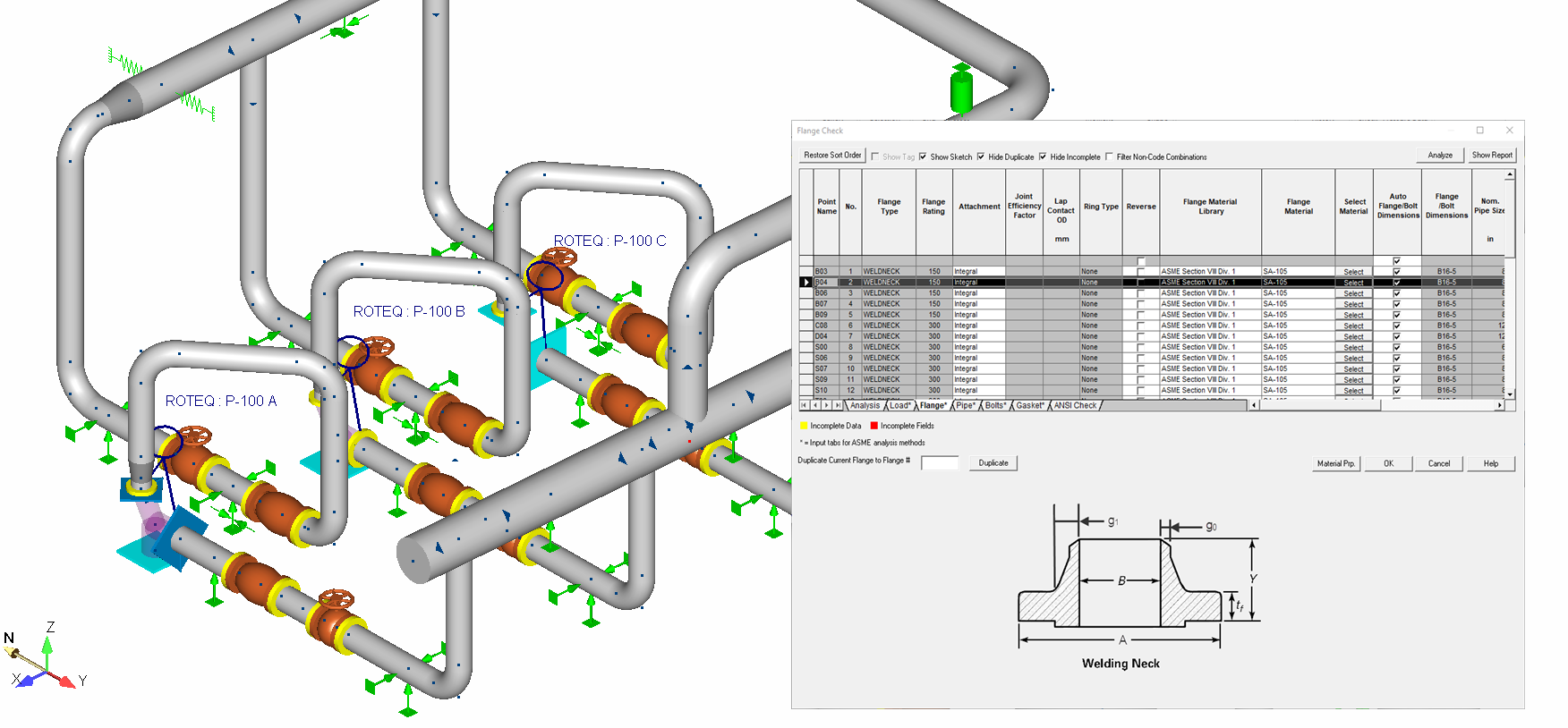 Flanges can be easy verified. Dimension DB is included in the software